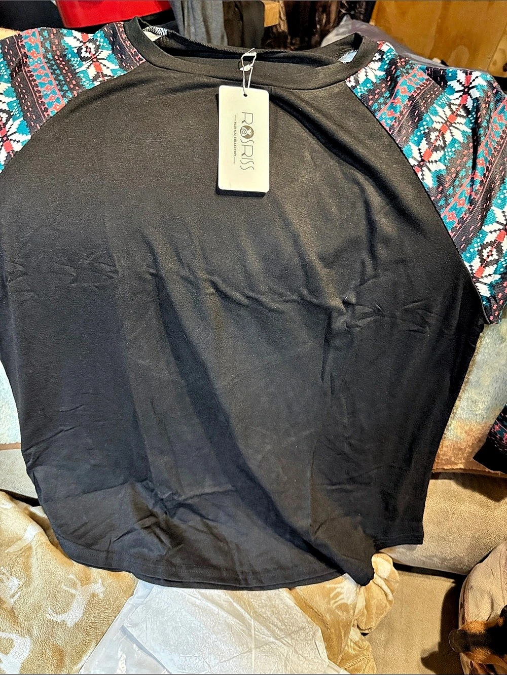 Rosriss Geometric Sleeve Top Black Size 14W NWT